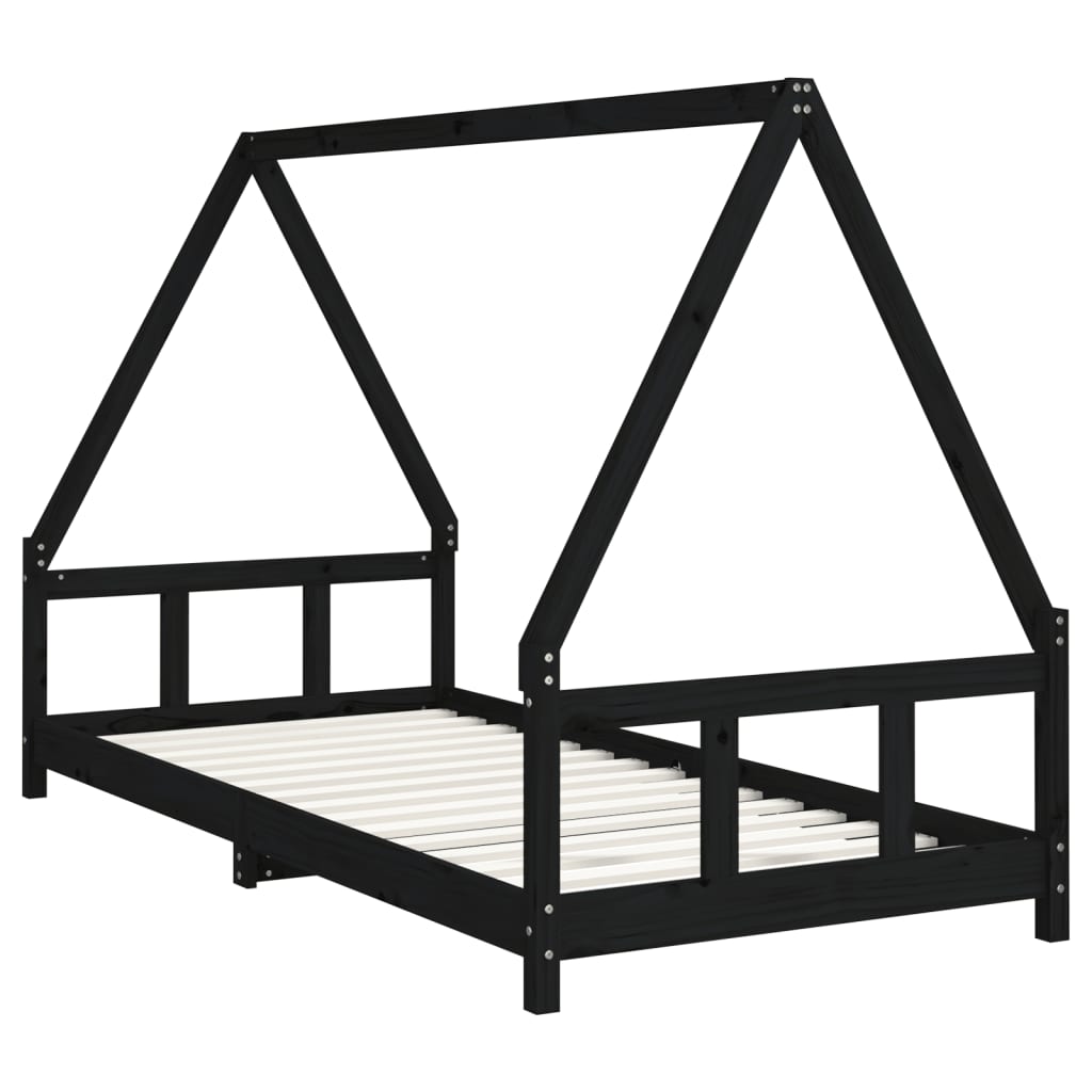 Estrutura de cama infantil 90x200 cm pinho maciço preto