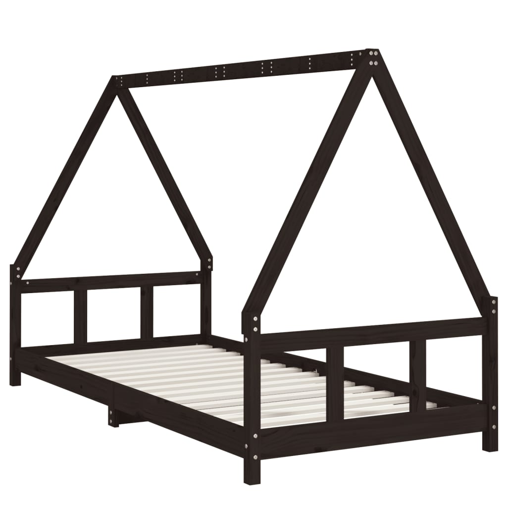 Estrutura de cama infantil 90x200 cm pinho maciço preto