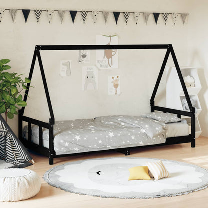 Estrutura de cama infantil 90x200 cm pinho maciço preto