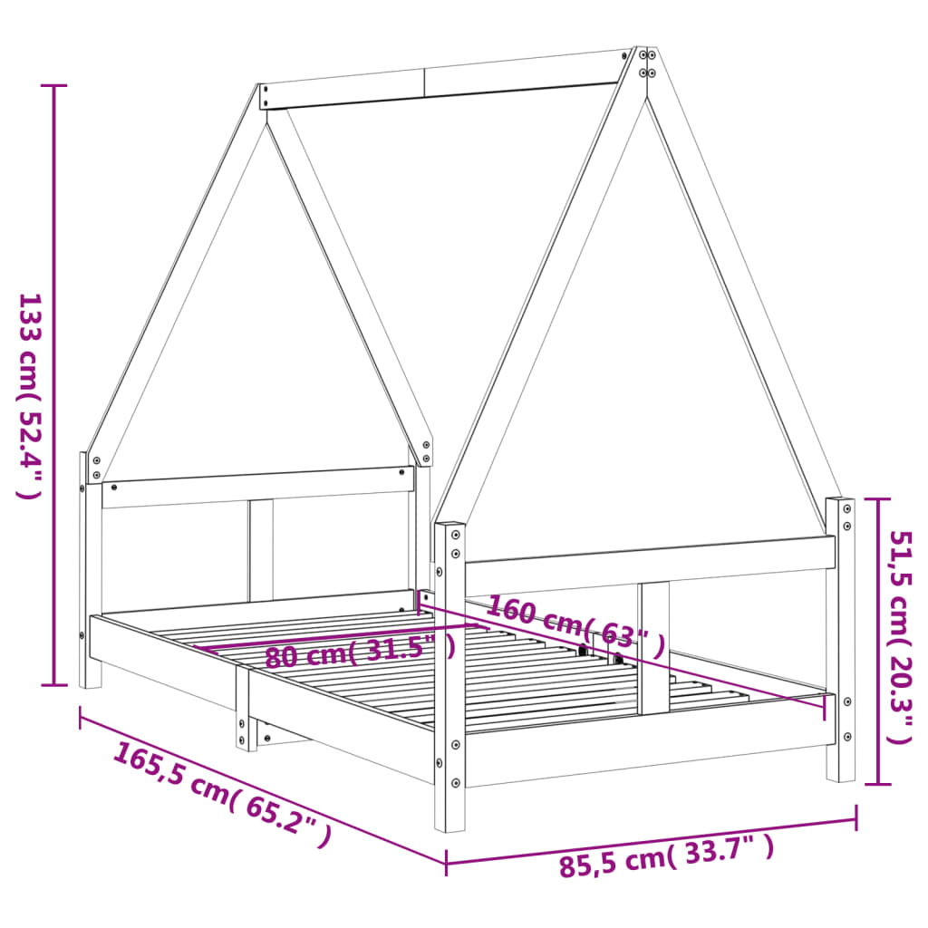 Estrutura de cama infantil 80x160 cm pinho maciço branco