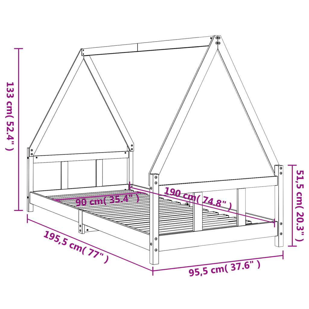 Estrutura de cama infantil 90x190 cm madeira de pinho maciça