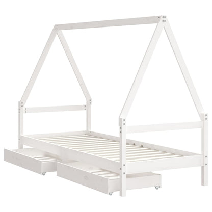 Estrutura cama infantil c/ gavetas 80x200cm pinho maciço branco