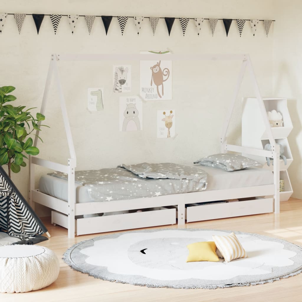 Estrutura cama infantil c/ gavetas 80x200cm pinho maciço branco