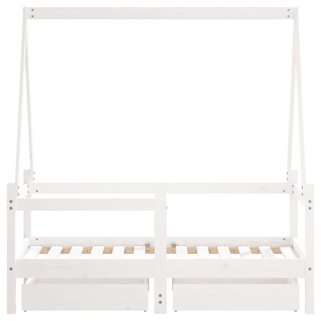 Estrutura cama infantil c/ gavetas 70x140cm pinho maciço branco