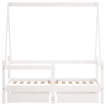 Estrutura cama infantil c/ gavetas 70x140cm pinho maciço branco