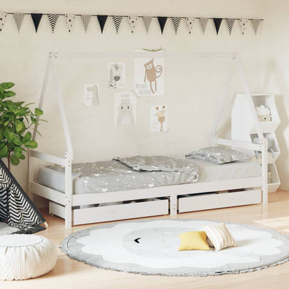 Estrutura cama infantil c/ gavetas 90x190cm pinho maciço branco