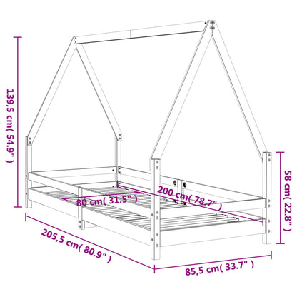 Estrutura de cama infantil 80x200 cm pinho maciço preto