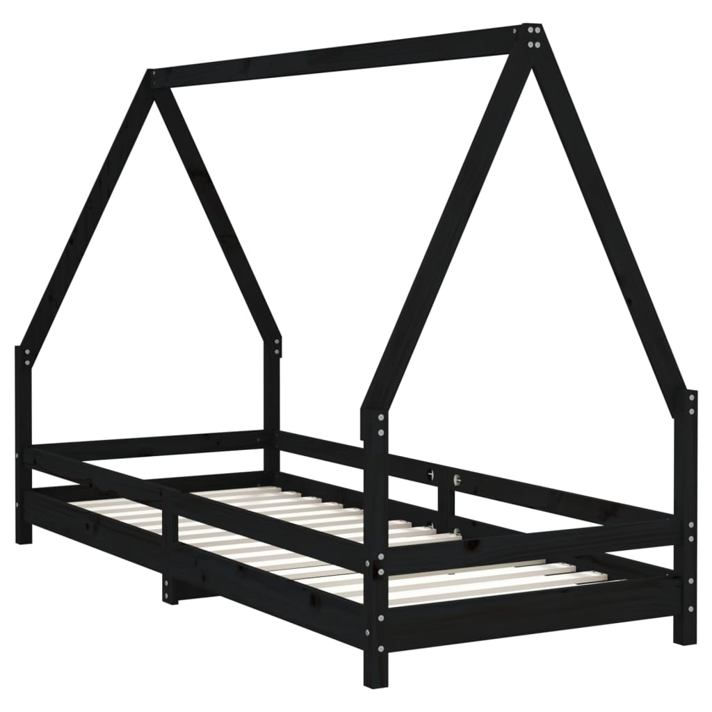 Estrutura de cama infantil 90x200 cm pinho maciço preto