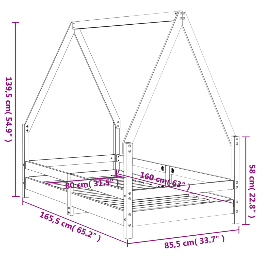 Estrutura de cama infantil 80x160 cm pinho maciço