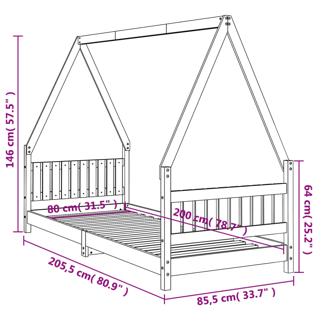 Estrutura de cama infantil 80x200 cm pinho maciço branco