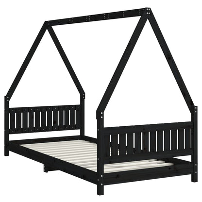 Estrutura de cama infantil 90x200 cm pinho maciço preto