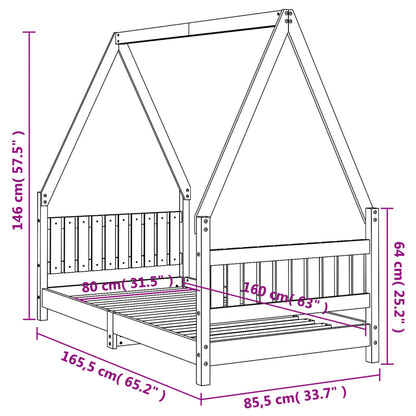 Estrutura de cama infantil 80x160 cm pinho maciço