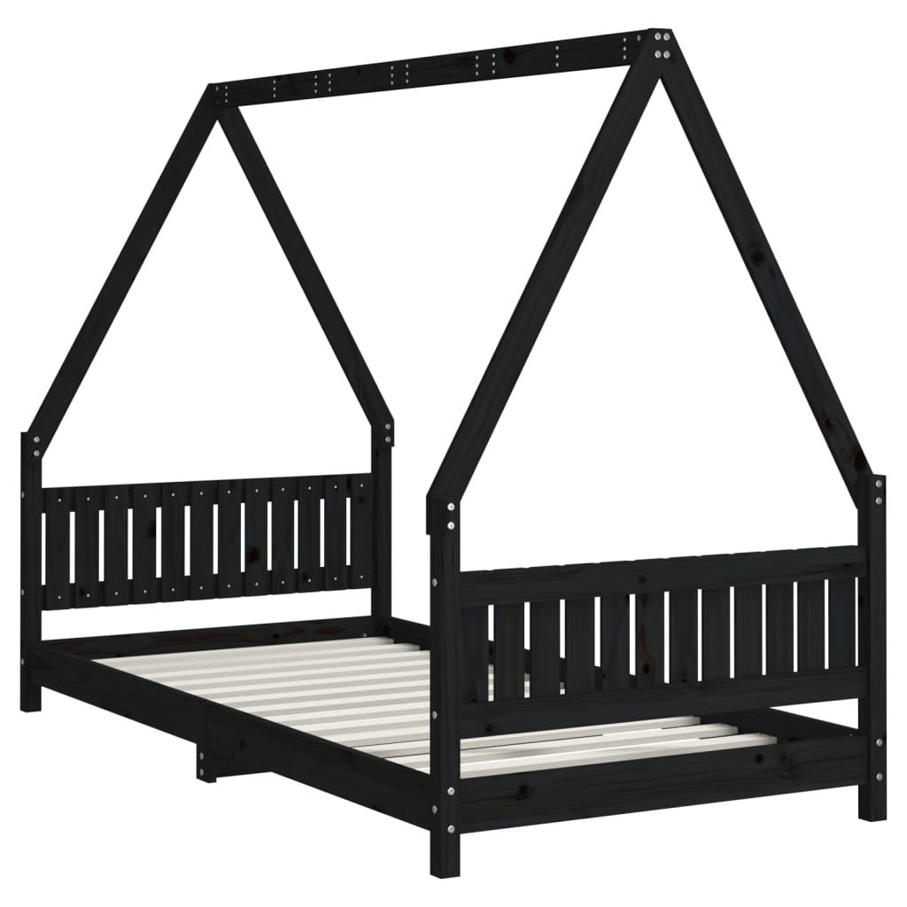 Estrutura de cama infantil 90x190 cm pinho maciço preto