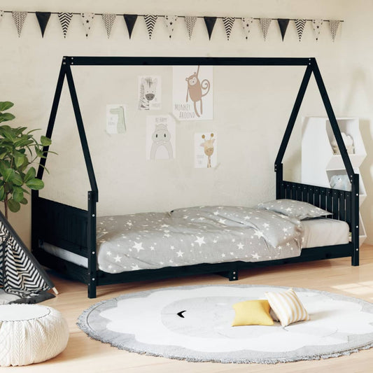 Estrutura de cama infantil 90x190 cm pinho maciço preto