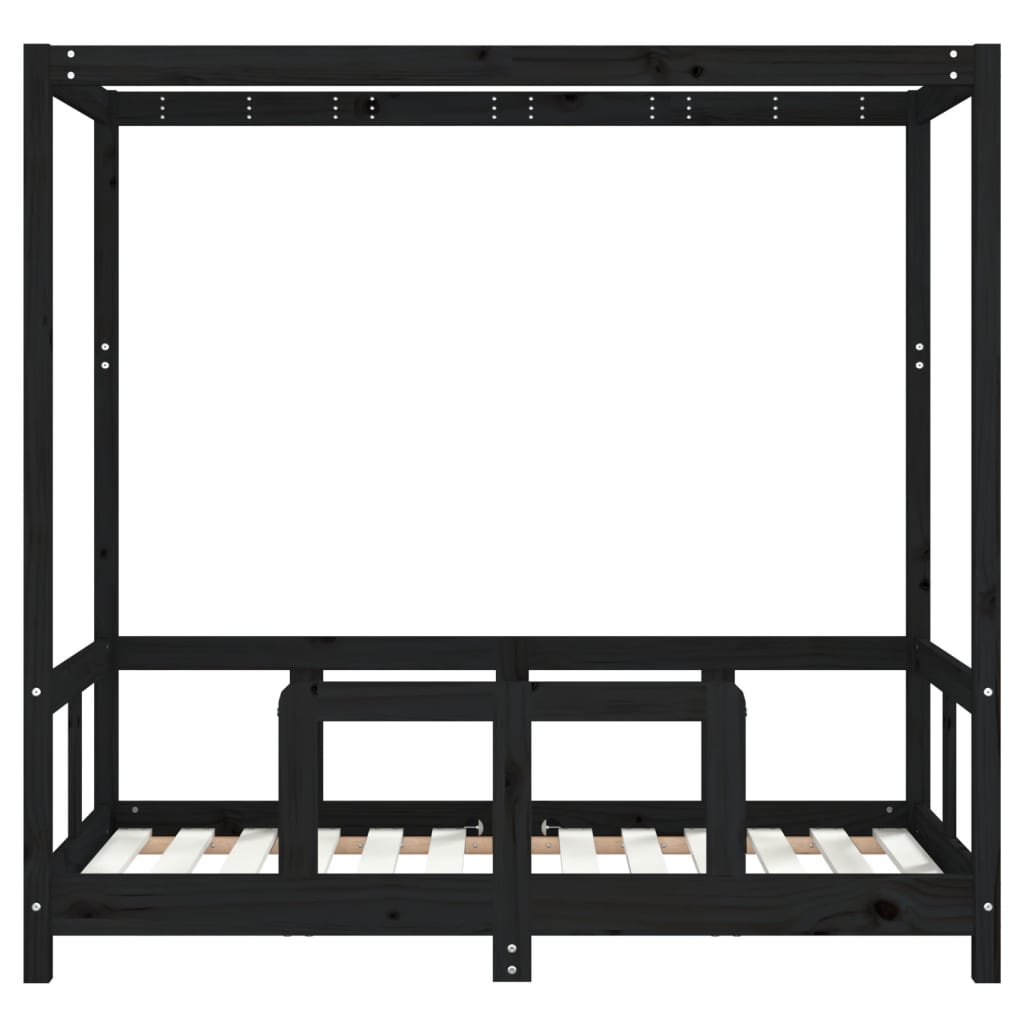 Estrutura de cama infantil 70x140 cm pinho maciço preto