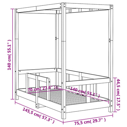 Estrutura de cama infantil 70x140 cm pinho maciço preto