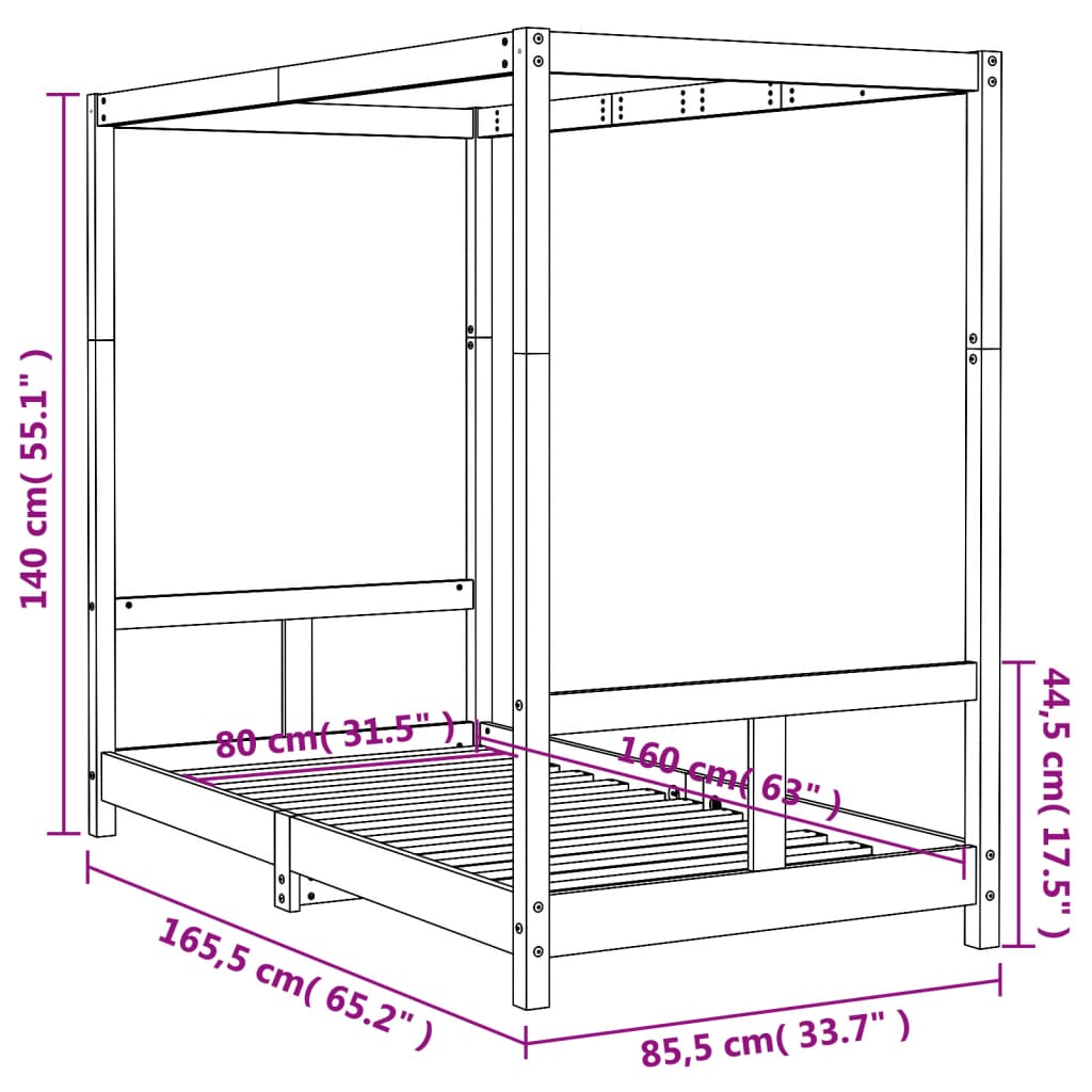 Estrutura de cama infantil 80x160 cm pinho maciço