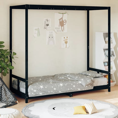 Estrutura de cama infantil 80x200 cm pinho maciço preto