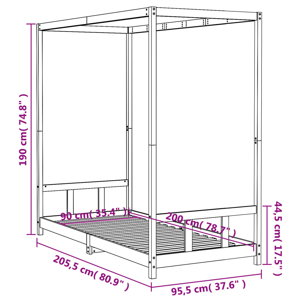 Estrutura de cama infantil 90x200 cm pinho maciço