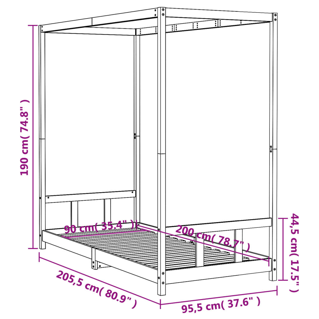 Estrutura de cama infantil 90x200 cm pinho maciço branco