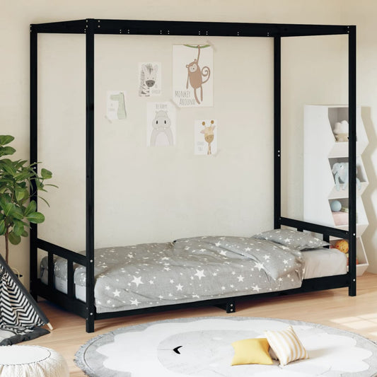 Estrutura de cama infantil 90x200 cm pinho maciço preto