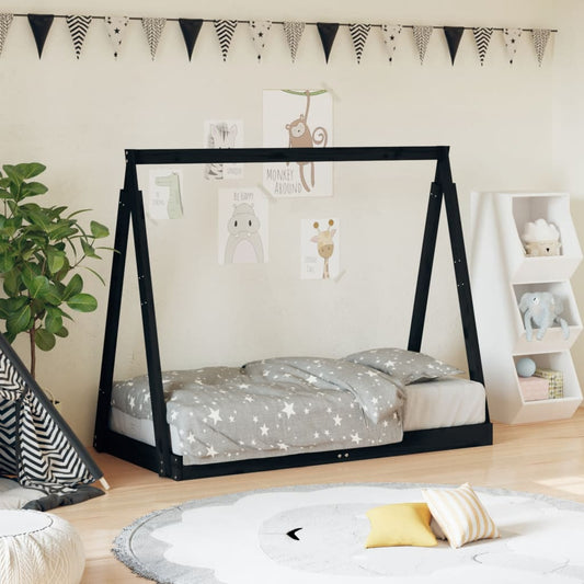 Estrutura de cama infantil 70x140 cm pinho maciço preto