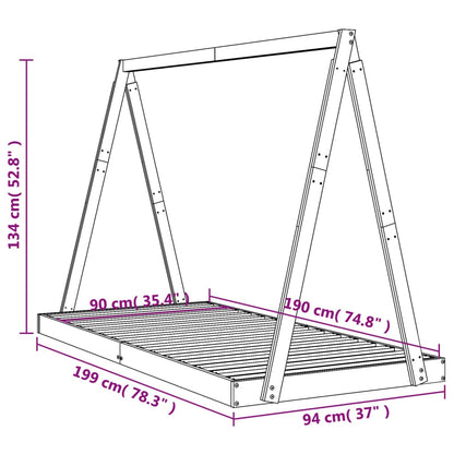 Estrutura de cama infantil 90x190 cm pinho maciço preto