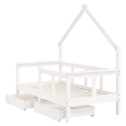 Estrutura cama infantil c/ gavetas 70x140cm pinho maciço branco