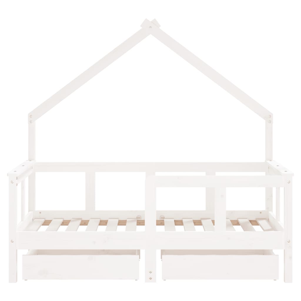 Estrutura cama infantil c/ gavetas 70x140cm pinho maciço branco