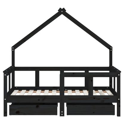 Estrutura cama infantil c/ gavetas 70x140 cm pinho maciço preto