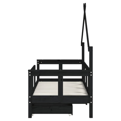 Estrutura cama infantil c/ gavetas 70x140 cm pinho maciço preto