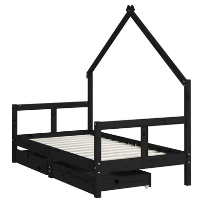 Estrutura cama infantil c/ gavetas 80x160 cm pinho maciço preto