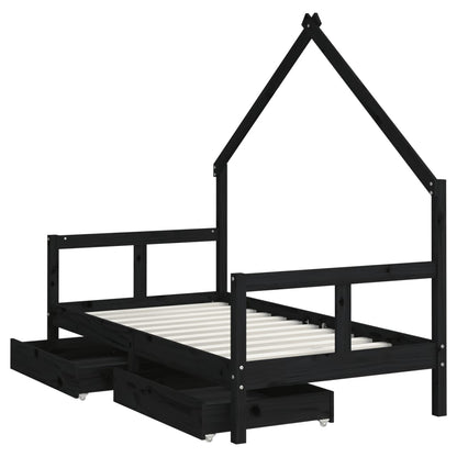 Estrutura cama infantil c/ gavetas 80x160 cm pinho maciço preto