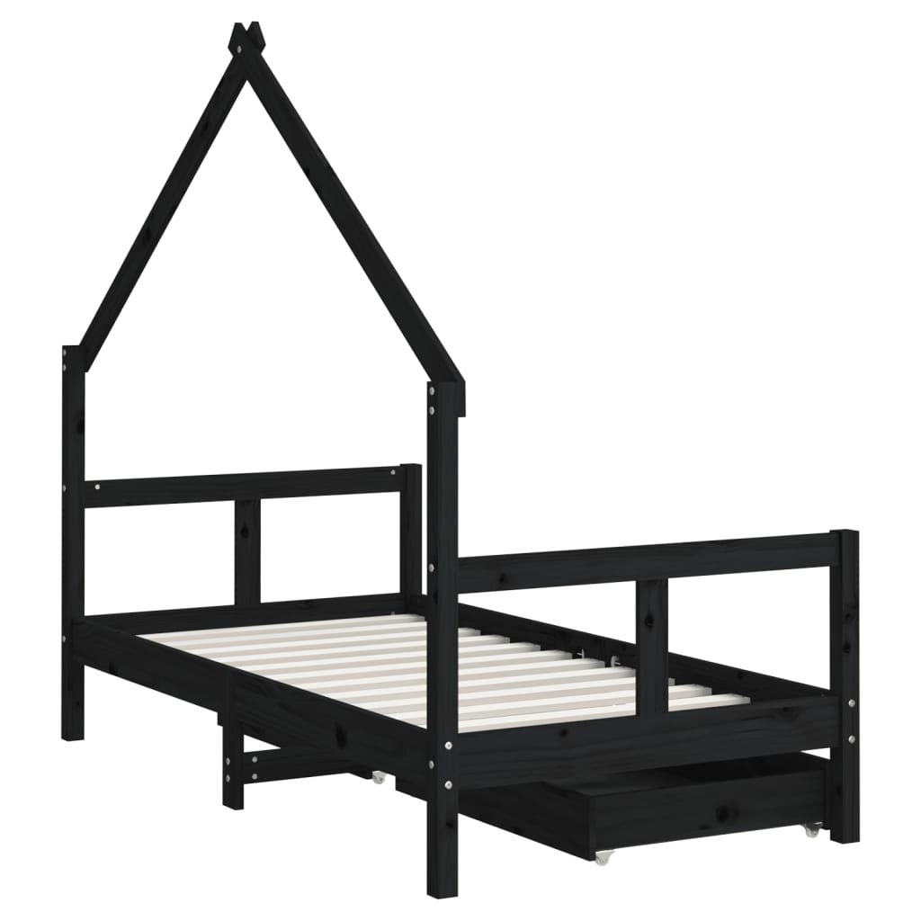 Estrutura cama infantil c/ gavetas 80x160 cm pinho maciço preto