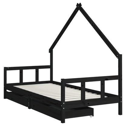 Estrutura cama infantil c/ gavetas 90x190 cm pinho maciço preto