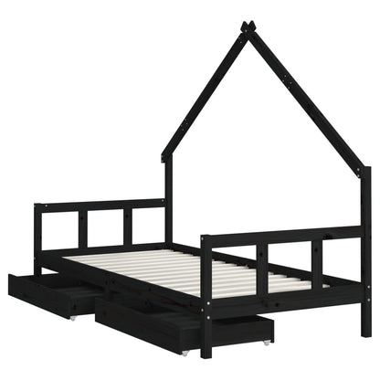 Estrutura cama infantil c/ gavetas 90x190 cm pinho maciço preto