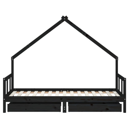 Estrutura cama infantil c/ gavetas 90x190 cm pinho maciço preto