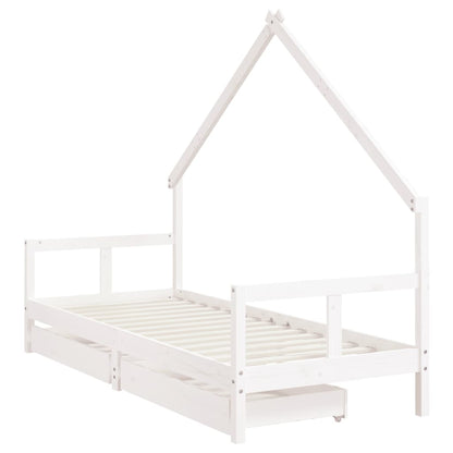 Estrutura cama infantil c/ gavetas 80x200cm pinho maciço branco