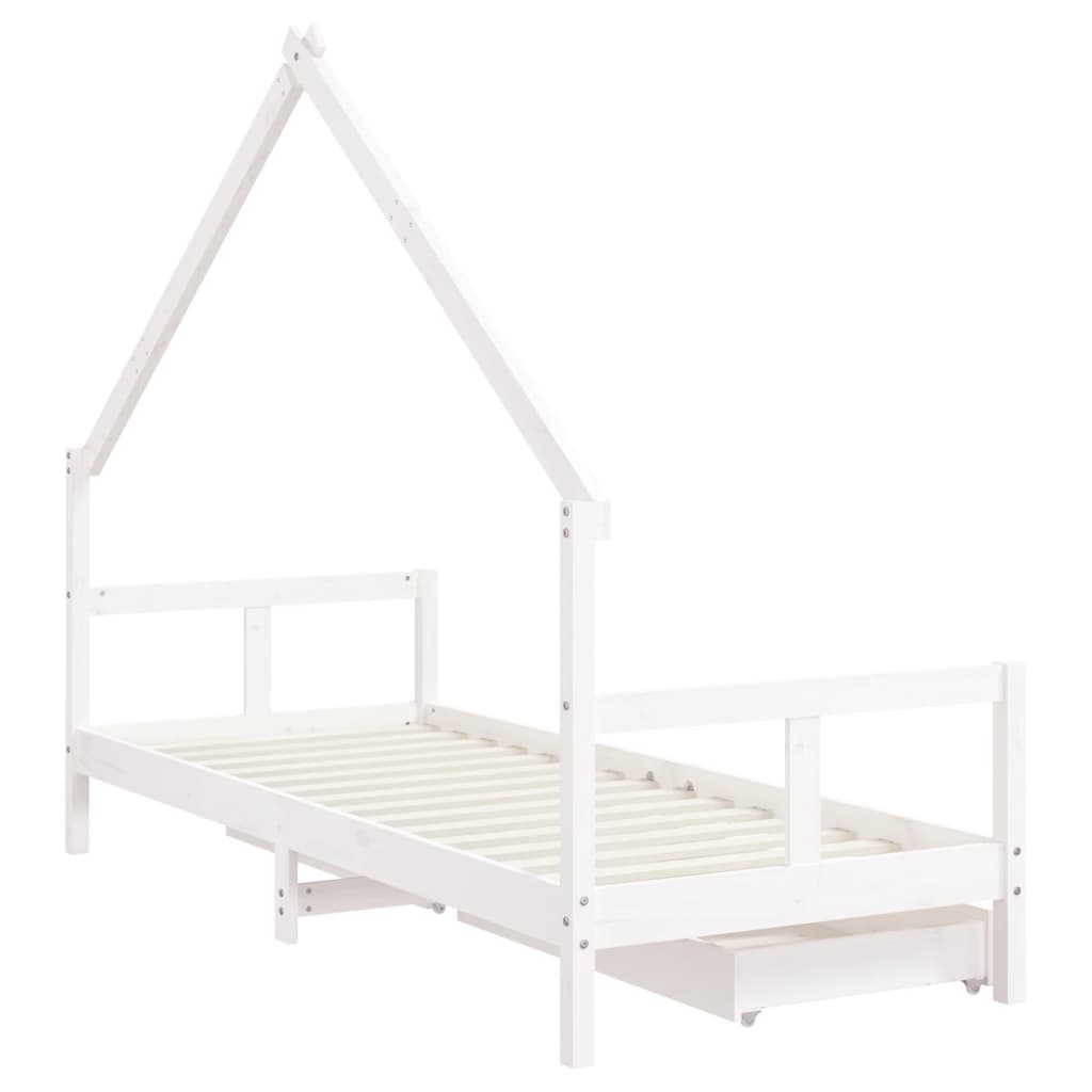 Estrutura cama infantil c/ gavetas 80x200cm pinho maciço branco