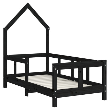 Estrutura de cama infantil 70x140 cm pinho maciço preto