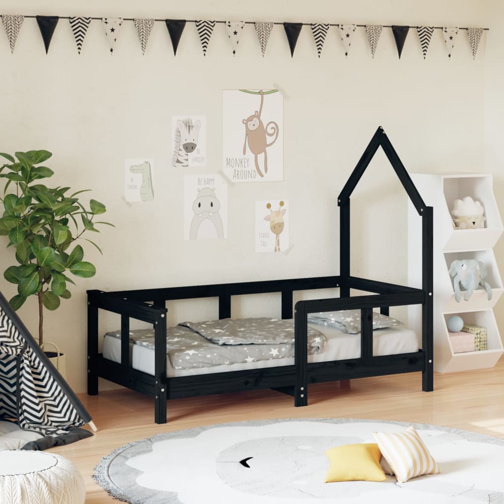 Estrutura de cama infantil 70x140 cm pinho maciço preto