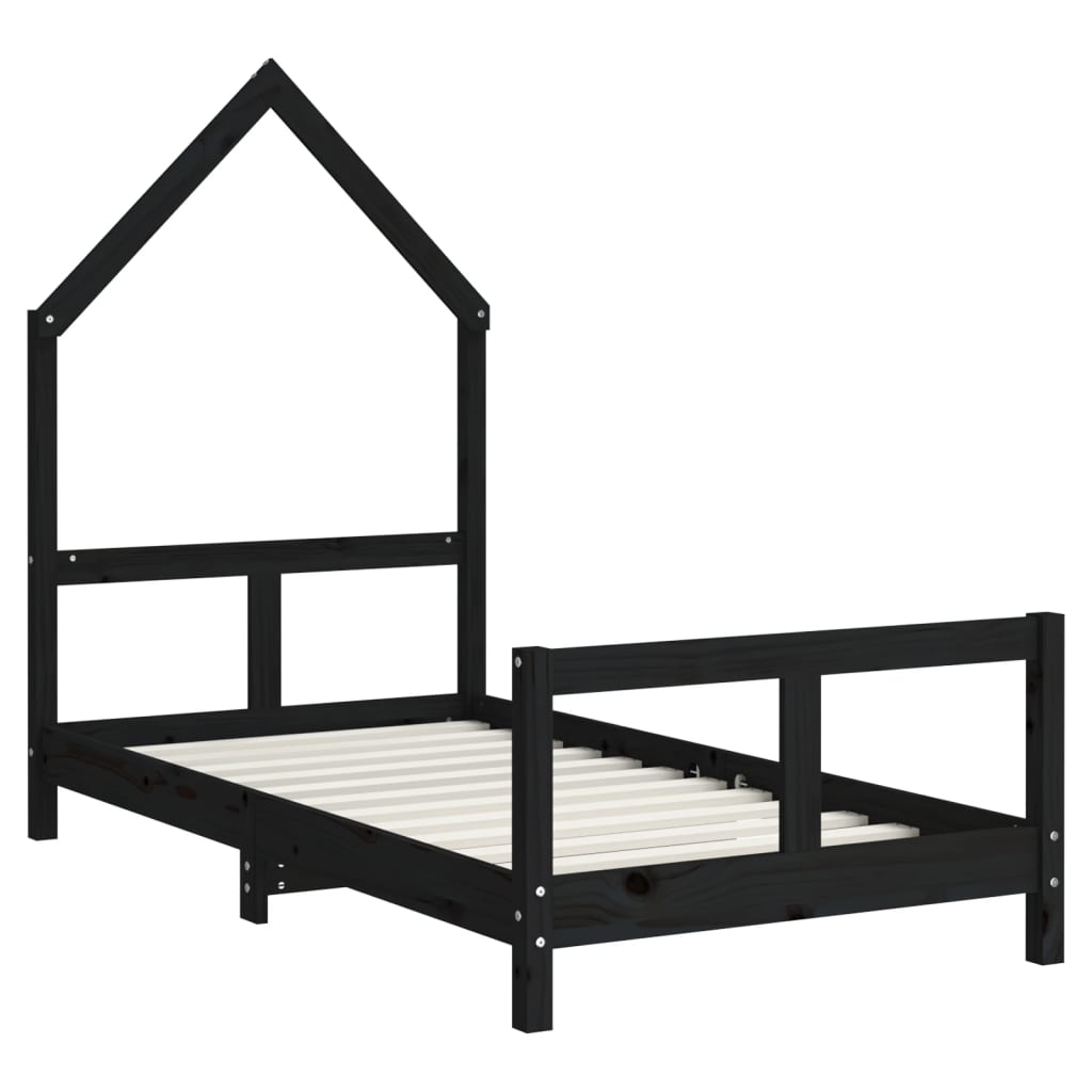 Estrutura de cama infantil 80x160 cm pinho maciço preto