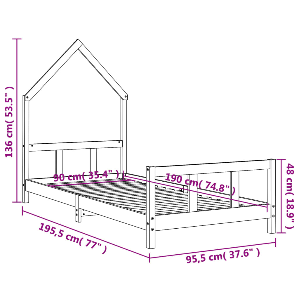 Estrutura de cama infantil 90x190 cm madeira de pinho maciça