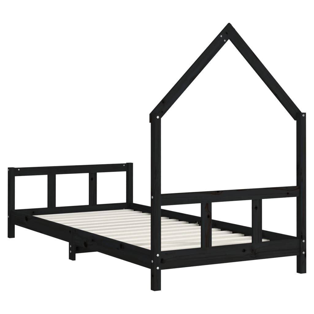 Estrutura de cama infantil 90x190 cm pinho maciço preto