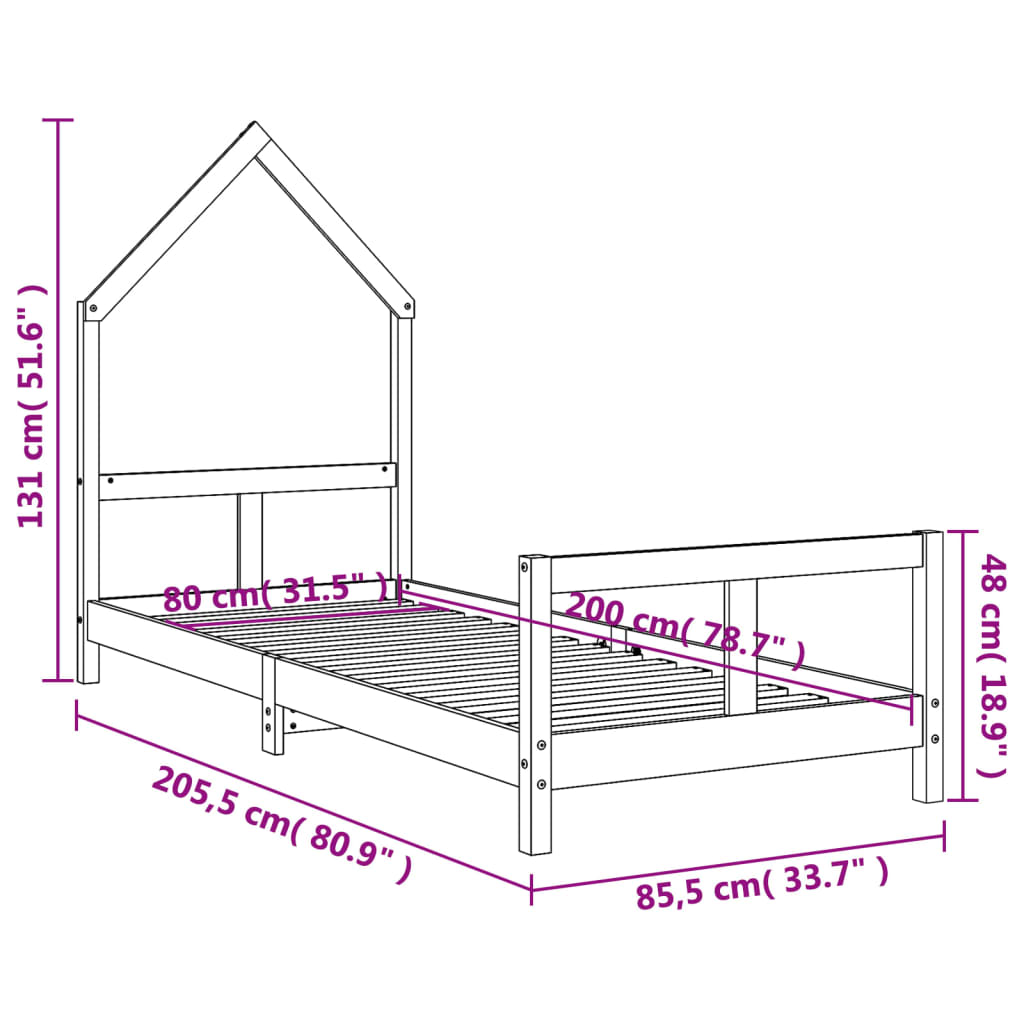 Estrutura de cama infantil 80x200 cm pinho maciço branco