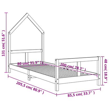 Estrutura de cama infantil 80x200 cm pinho maciço branco