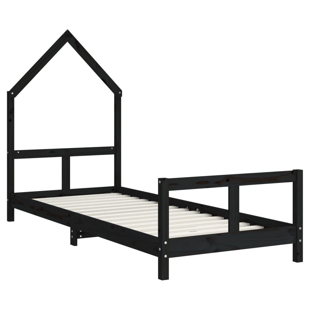 Estrutura de cama infantil 80x200 cm pinho maciço preto