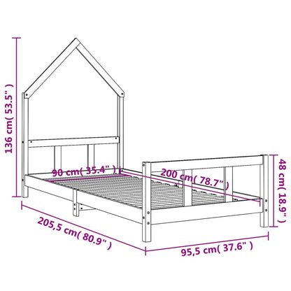 Estrutura de cama infantil 90x200 cm pinho maciço preto