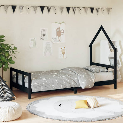 Estrutura de cama infantil 90x200 cm pinho maciço preto