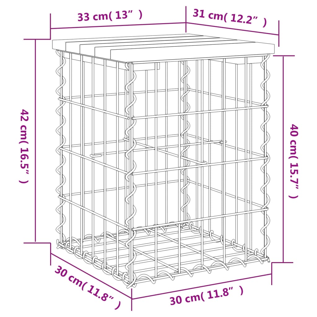 Banco de jardim c/ design gabião 33x31x42 cm pinho maciço